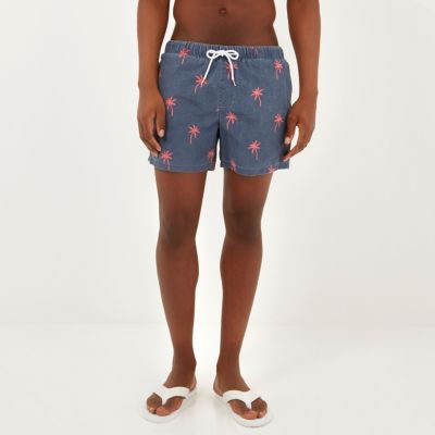 Grey palm tree print swim shorts